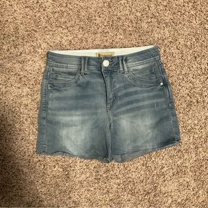 Distressed Mid-Length Denim Shorts